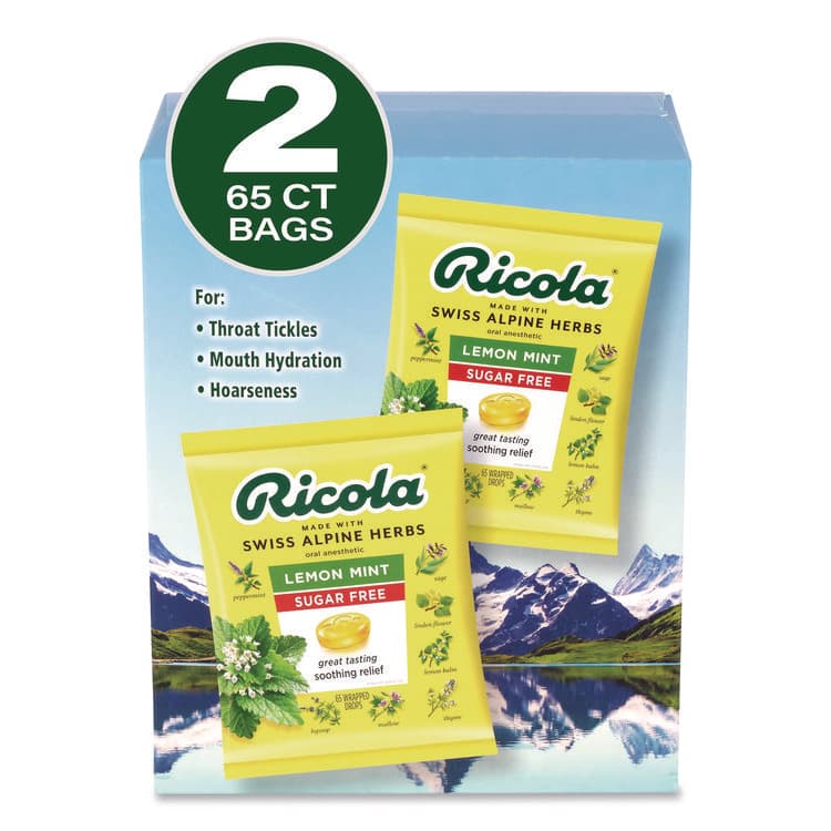 RICOLA Sugar-Free Lemon Mint Herb Throat Drops, 65/Bag, 2 Bags/Pack (GRR22002531) thumbnail 2