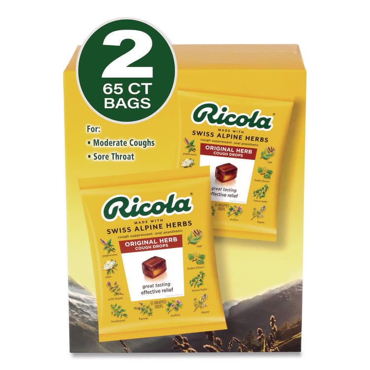 RICOLA Cough Drops, Original Herb, 65/Bag, 2 Bags/Pack (GRR22002532) thumbnail 2