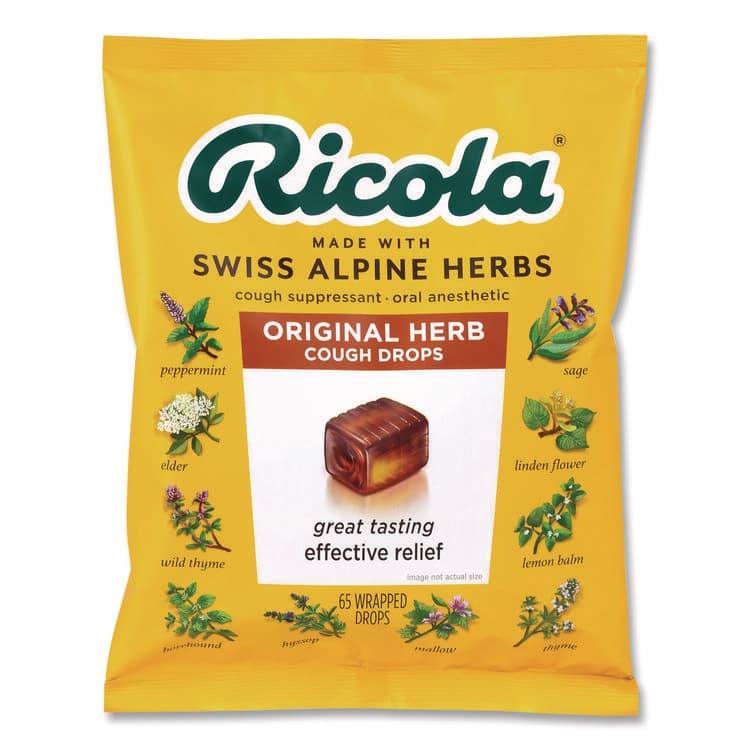 RICOLA Cough Drops, Original Herb, 65/Bag, 2 Bags/Pack (GRR22002532)
