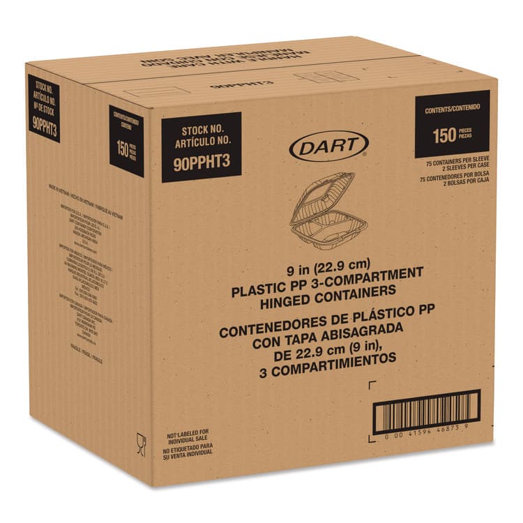 DART Microwaveable Hinged Containers, ProPlanet Seal, 3 Compartments, 9 x 8.75 x 3, Clear, Plastic,150/Carton (DCC90PPHT3) thumbnail 3
