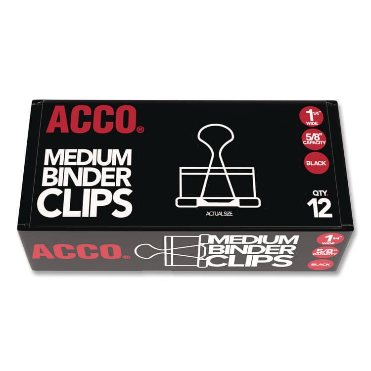 ACCO BRANDS, . Binder Clips, 0.63" Capacity, Medium, Black/Silver, Dozen (ACC72050)