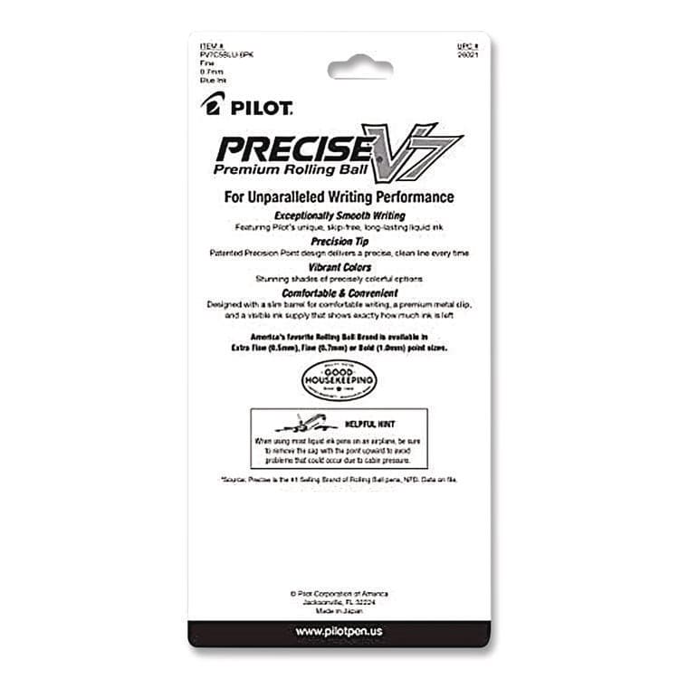 PILOT CORP. OF AMERICA Precise V7 Rollerball Pen, Stick, Fine 0.7 mm, Blue Ink, Blue/Clear Barrel, 5/Pack (PIL26021) thumbnail 2