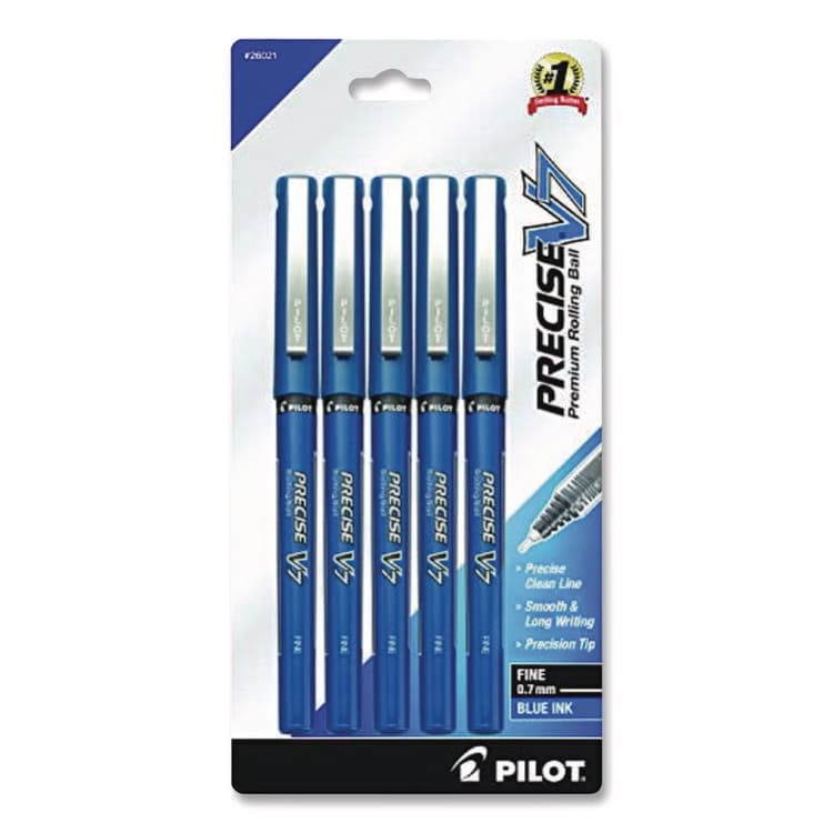 PILOT CORP. OF AMERICA Precise V7 Rollerball Pen, Stick, Fine 0.7 mm, Blue Ink, Blue/Clear Barrel, 5/Pack (PIL26021)