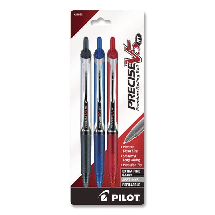PILOT CORP. OF AMERICA Precise V5RT Rollerball Pen, Retractable, Extra-Fine 0.5 mm, Assorted Ink and Barrel Colors, 3/Pack (PIL26053)