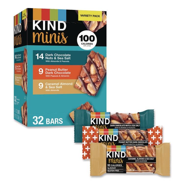 KIND LLC Minis, Dark Chocolate Nuts Sea Salt/Caramel Almond Nuts Sea Salt, 0.7 oz Bar, 32 Bars/Carton (GRR22000799)