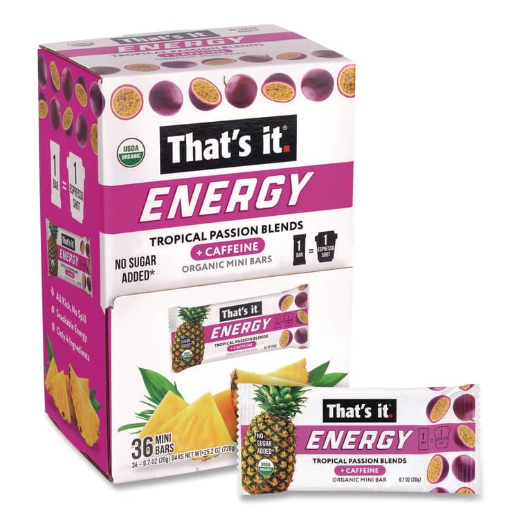 1908 BRANDS Organic Energy Bars, Tropical Passion Blend, 0.7 oz Bar, 36/Box (GRR22002519) thumbnail 3