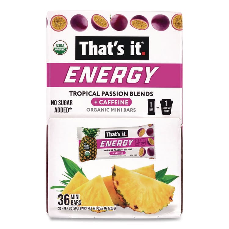 1908 BRANDS Organic Energy Bars, Tropical Passion Blend, 0.7 oz Bar, 36/Box (GRR22002519)