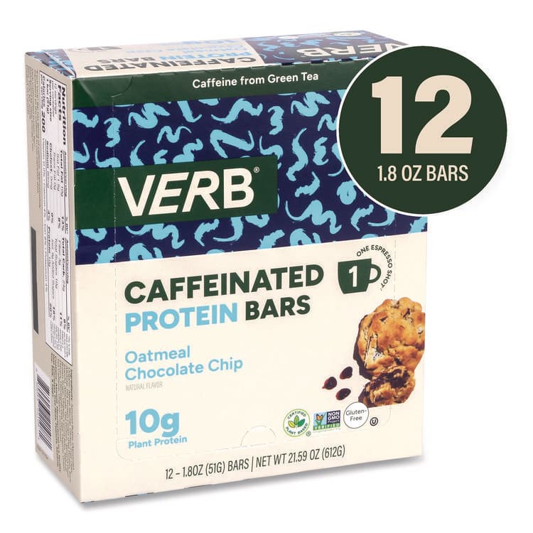 VERB ENERGY Caffeinated Protein Bar, Oatmeal Chocolate Chip, 1.8 oz Bar, 12/Box (GRR22002523) thumbnail 2