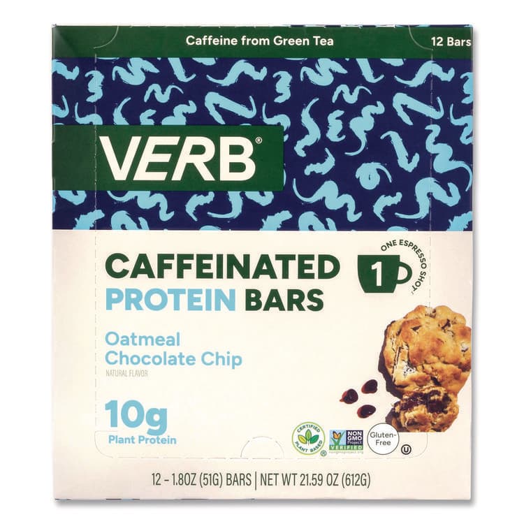 VERB ENERGY Caffeinated Protein Bar, Oatmeal Chocolate Chip, 1.8 oz Bar, 12/Box (GRR22002523)