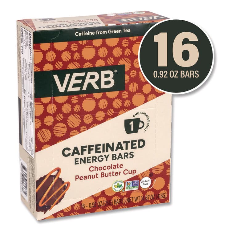 VERB ENERGY Caffeinated Energy Bar, Chocolate Peanut Butter Cup, 0.92 oz Bar, 16/Box (GRR22002524) thumbnail 2
