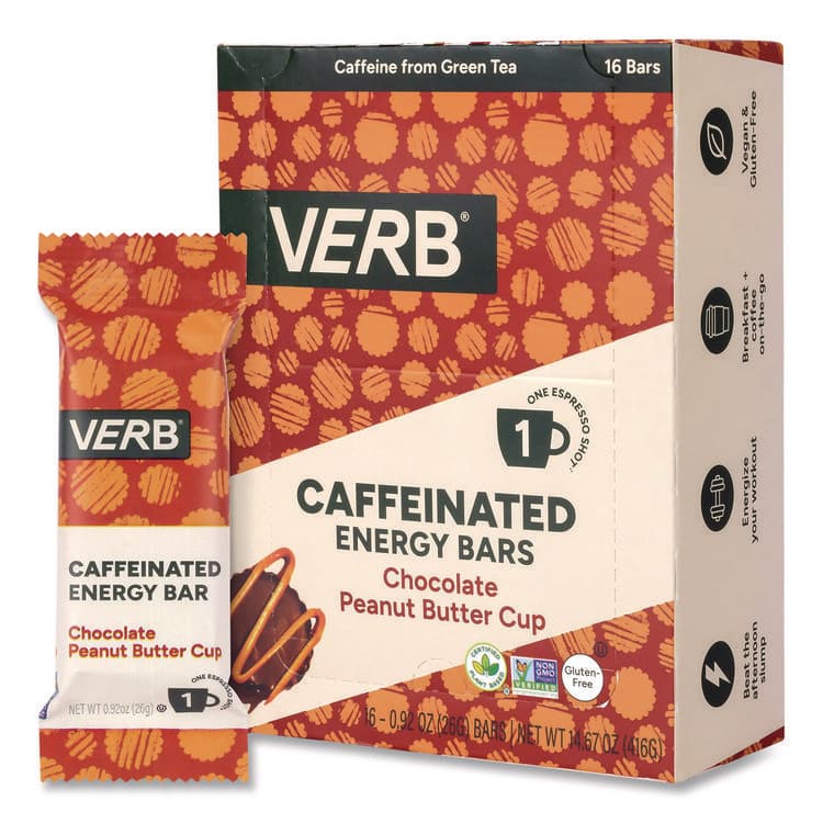 VERB ENERGY Caffeinated Energy Bar, Chocolate Peanut Butter Cup, 0.92 oz Bar, 16/Box (GRR22002524) thumbnail 3