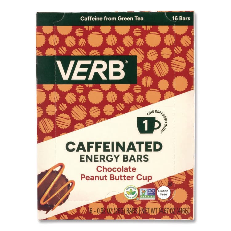 VERB ENERGY Caffeinated Energy Bar, Chocolate Peanut Butter Cup, 0.92 oz Bar, 16/Box (GRR22002524)