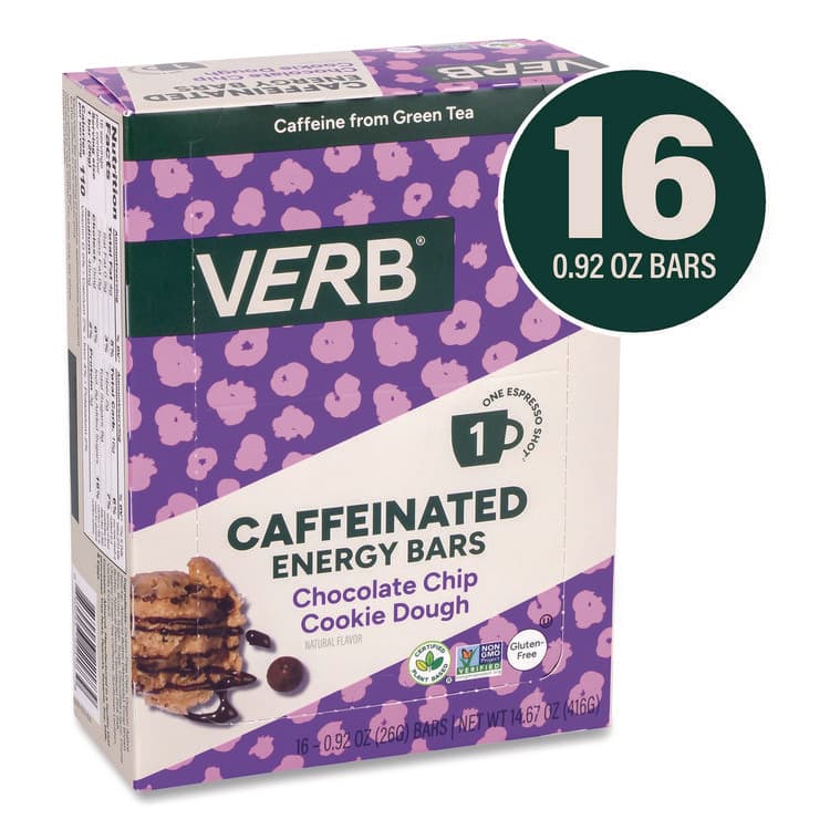 VERB ENERGY Caffeinated Energy Bar, Chocolate Chip Cookie Dough, 0.92 oz Bar, 16/Box (GRR22002525) thumbnail 2
