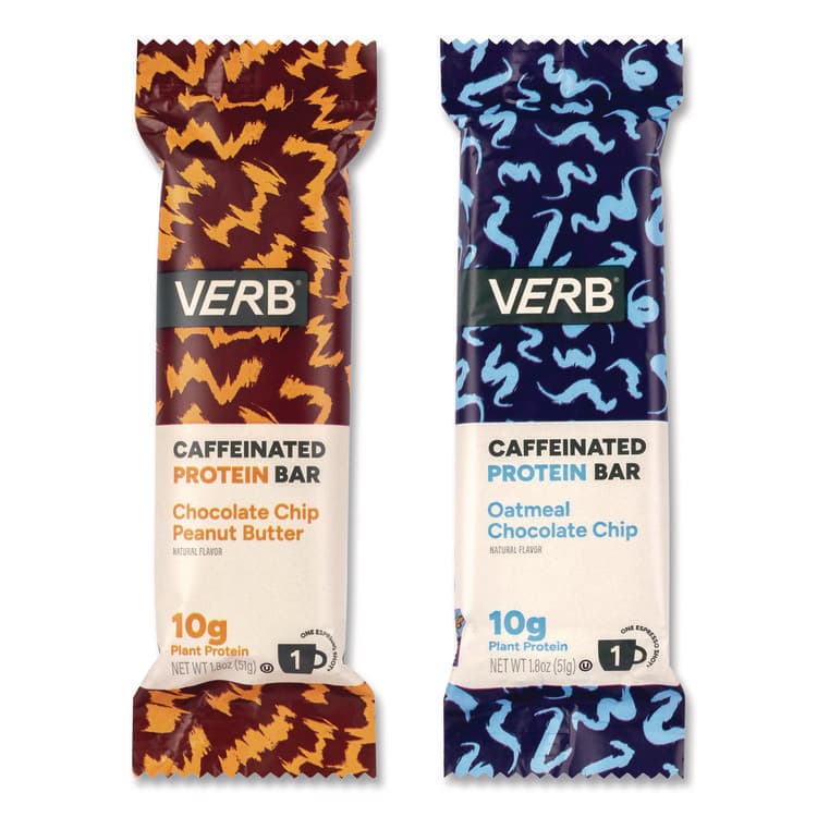 VERB ENERGY Caffeinated Protein Bar, Chocolate Chip Peanut Butter and Oatmeal Chocolate Chip, 1.8 oz Bar, 24/Box (GRR60004177) thumbnail 3