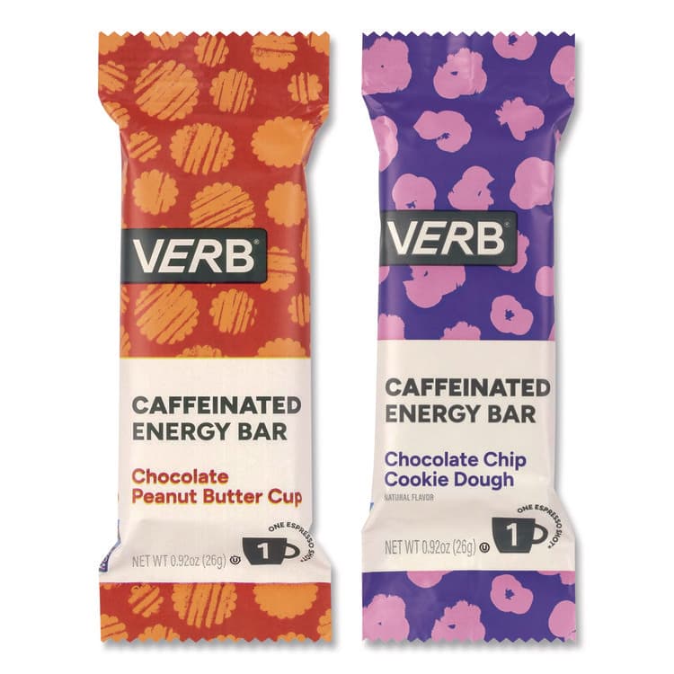 VERB ENERGY Caffeinated Energy Bar, Chocolate Peanut Butter Cup and Chocolate Chip Cookie Dough, 0.92 oz Bar, 32/Box (GRR60004178) thumbnail 3