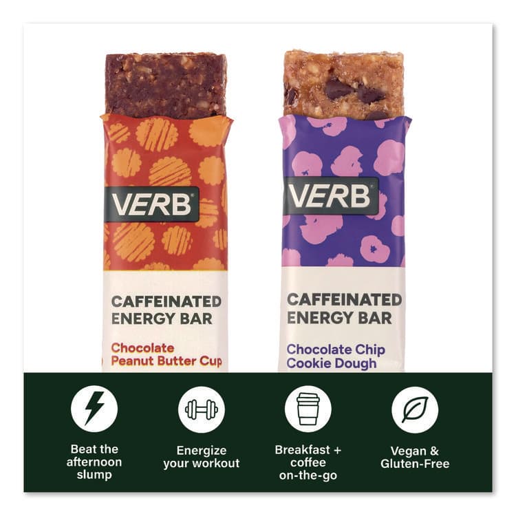 VERB ENERGY Caffeinated Energy Bar, Chocolate Peanut Butter Cup and Chocolate Chip Cookie Dough, 0.92 oz Bar, 32/Box (GRR60004178) thumbnail 4