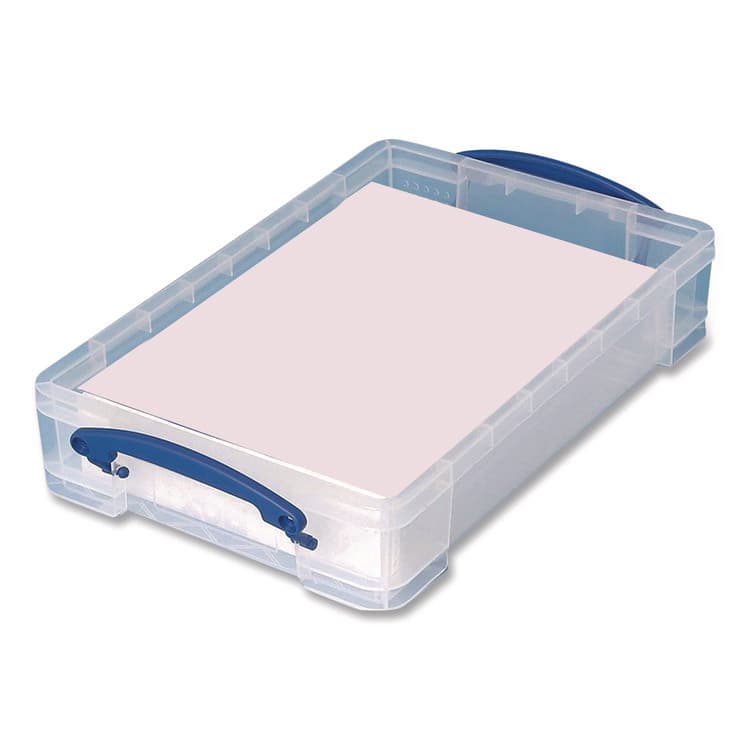 REALLY USEFUL BOXES . Snap-Lid Storage Bin, 1.05 gal, 10.25" x 14.5" x 3.37", Clear/Blue (RUA4LITRECLEAR) thumbnail 3