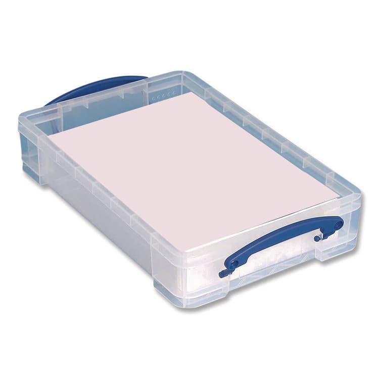 REALLY USEFUL BOXES . Snap-Lid Storage Bin, 1.05 gal, 10.25" x 14.5" x 3.37", Clear/Blue (RUA4LITRECLEAR) thumbnail 4