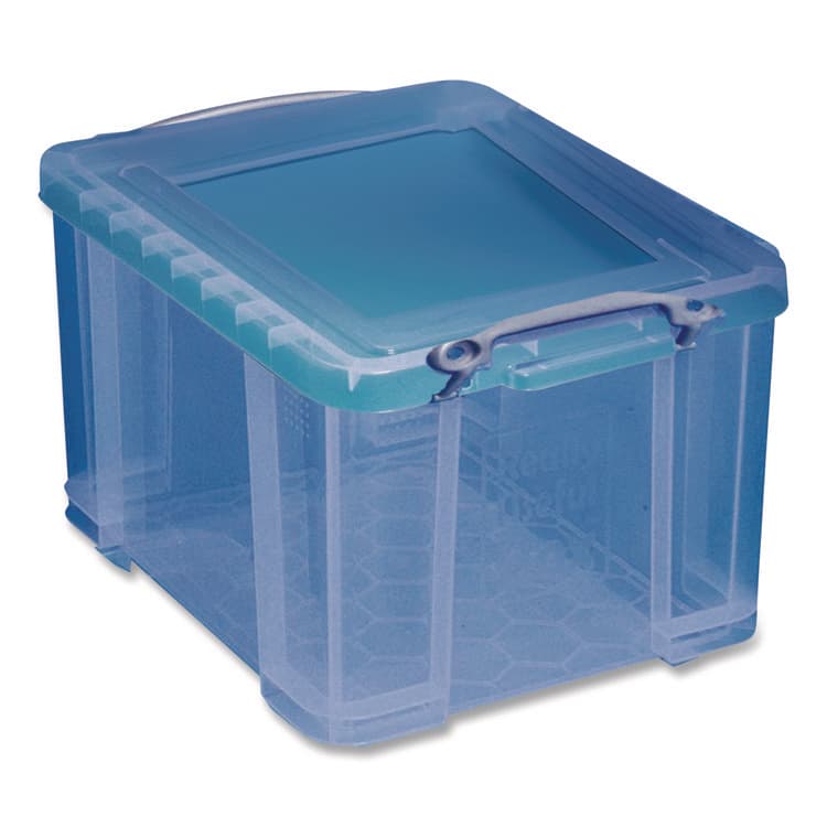 REALLY USEFUL BOXES . Snap-Lid Storage Bin, 8.45 gal, 14" x 18" x 12.25", Transparent Blue (RUA32TBL) thumbnail 3