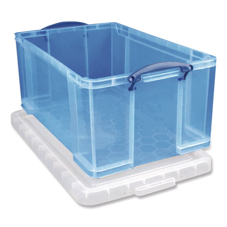 REALLY USEFUL BOXES . Snap-Lid Storage Bin, 16.9 gal, 17.31" x 28" x 12.25", Transparent Blue (RUA64LTBL) thumbnail 3