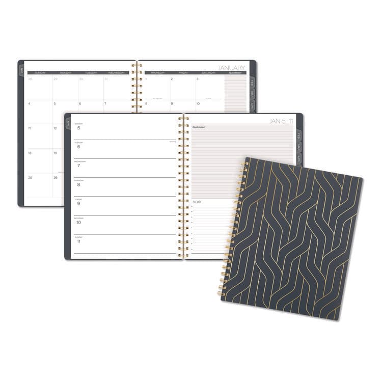 MEAD PRODUCTS Hera Weekly Monthly Planner, Wavy Lines, 11 x 8.5, Black/Gold Cover, 12-Month (Jan to Dec): 2026 (AAG1765905)