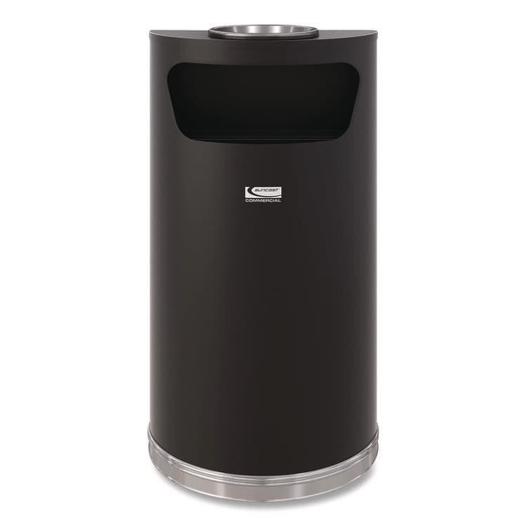 SUNCAST CORPORATION Half Round Metal Trash Can with Ashtray, 9 gal, Steel, Black (SUAMTCRES901BKS) thumbnail 2
