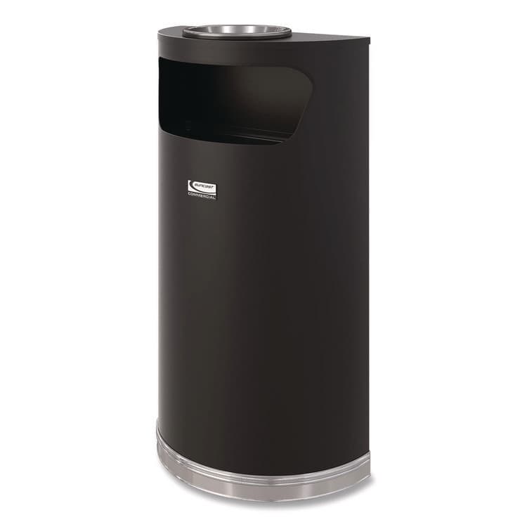 SUNCAST CORPORATION Half Round Metal Trash Can with Ashtray, 9 gal, Steel, Black (SUAMTCRES901BKS)