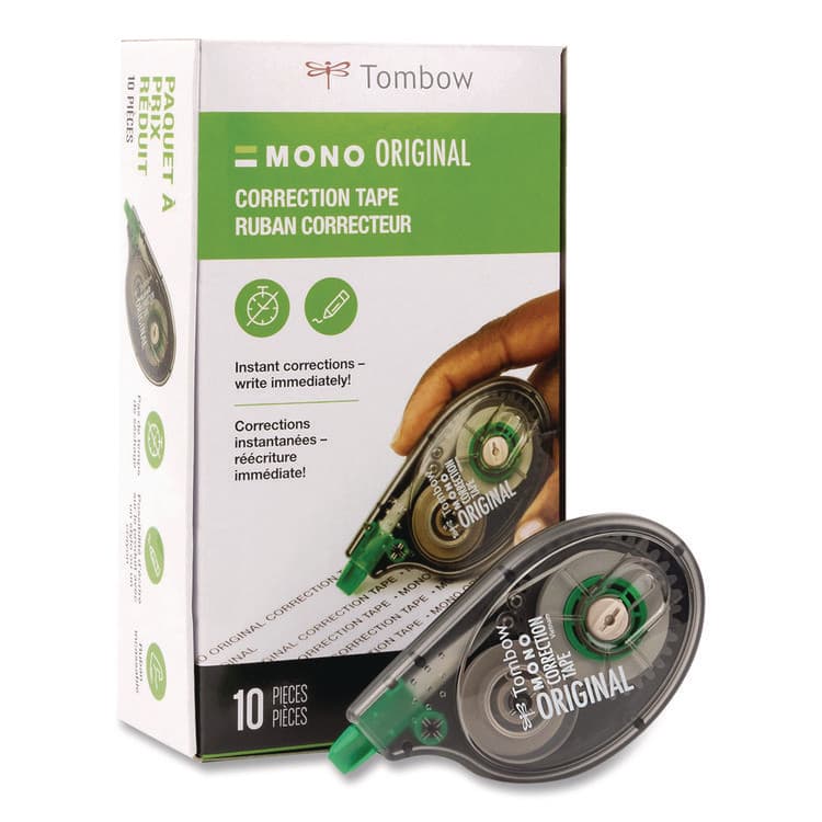 AMERICAN TOMBOW . MONO Original Correction Tape Value Pack, Non-Refillable, 0.17" x 32.83 ft, Translucent Smoke/Green Dispenser, 10/Pack (TOM68720)