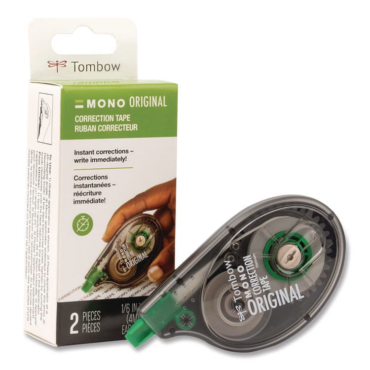 AMERICAN TOMBOW . MONO Original Correction Tape Value Pack, Non-Refillable, 0.17" x 32.83 ft, Translucent Smoke/Green Dispenser, 2/Pack (TOM68627)