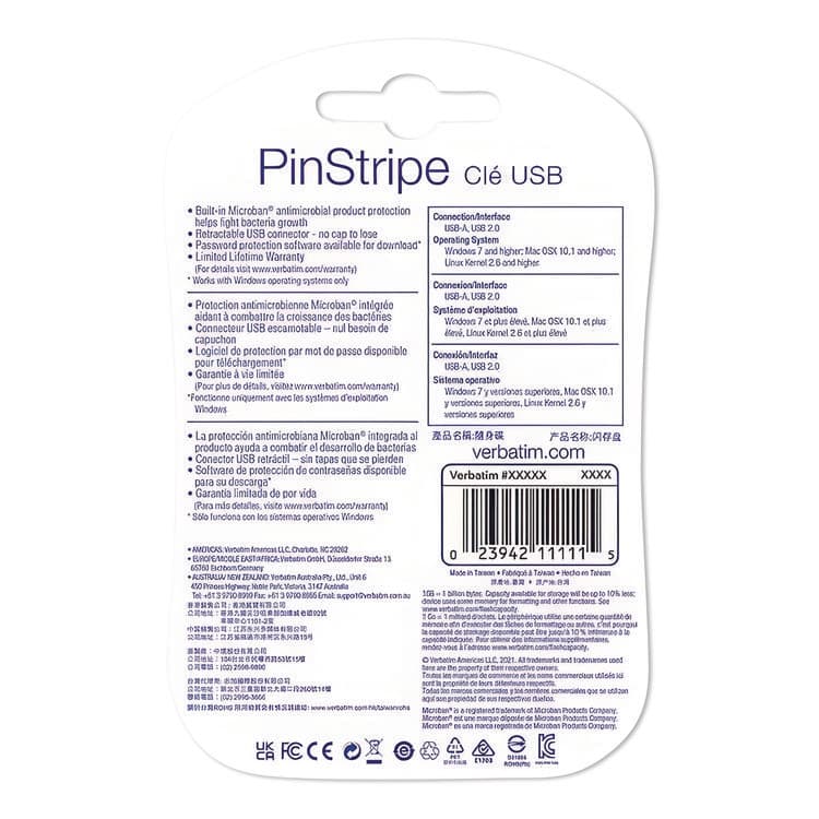 VERBATIM CORPORATION PinStripe USB 2.0 Flash Drive, 64 GB, Caribbean Blue/Red, 2/Pack (VER70059) thumbnail 3