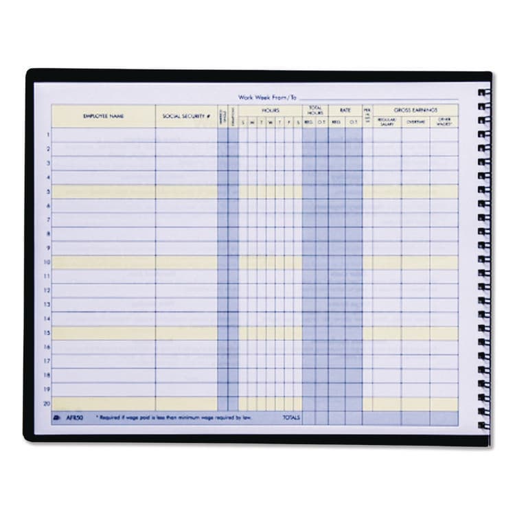 CARDINAL BRANDS . Weekly Payroll Record Book for 20 Employees, Two-Page Spread: 36 Columns, Royal Blue Cover, 8.5 x 11 Sheets, 56 Sheets/Book (ABFAFR50) thumbnail 2