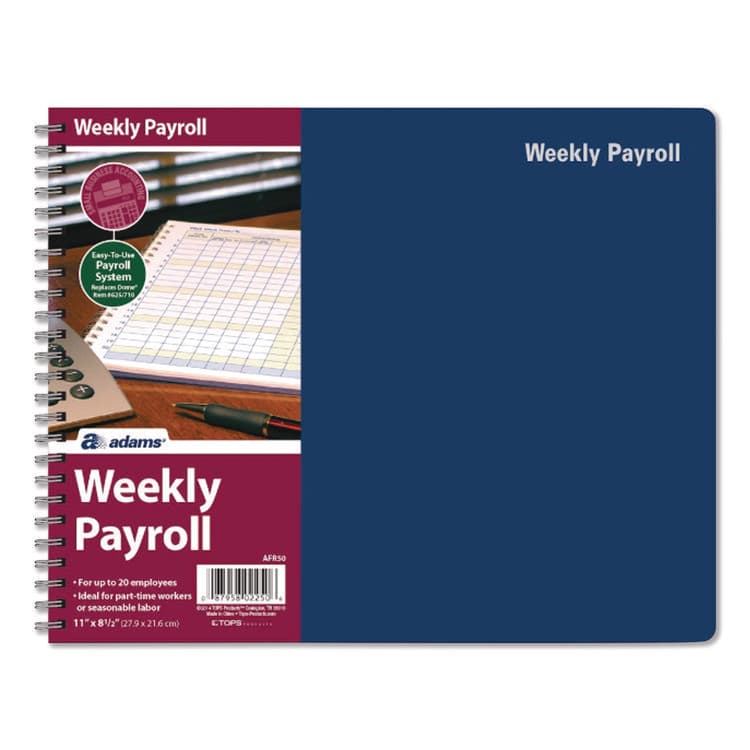 CARDINAL BRANDS . Weekly Payroll Record Book for 20 Employees, Two-Page Spread: 36 Columns, Royal Blue Cover, 8.5 x 11 Sheets, 56 Sheets/Book (ABFAFR50)