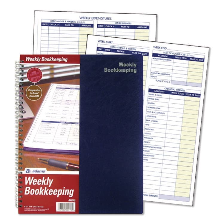 CARDINAL BRANDS . Weekly Bookkeeping Ledger, Columns Vary By Section, Royal Blue Cover, 11 x 8.5 Sheets, 56 Sheets/Book (ABFAFR70) thumbnail 3