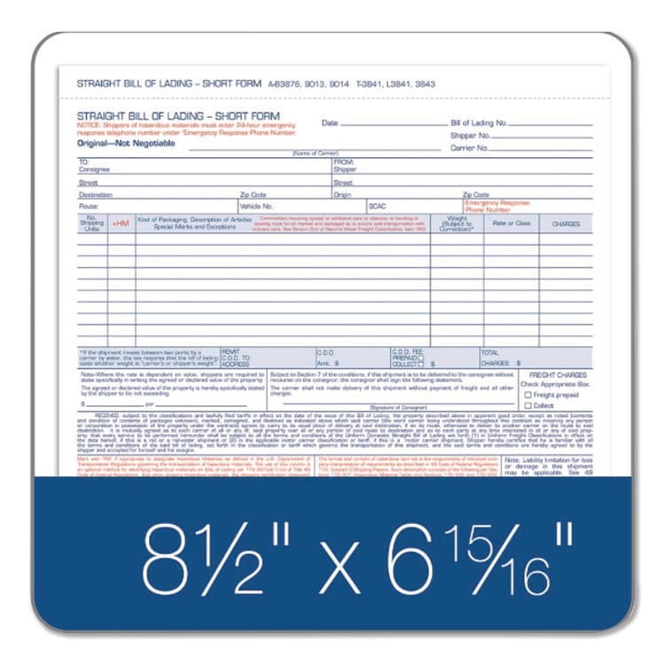 CARDINAL BRANDS . Bill of Lading - Short Form for Up to Ten Articles, Three-Part Carbonless, 8.5 x 6.94, 250 Forms Total (ABFB3876) thumbnail 3