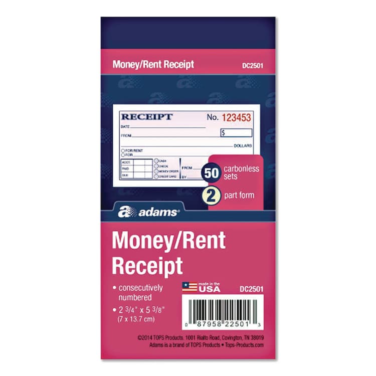 CARDINAL BRANDS . Money/Rent Receipt Book, Two-Part Carbonless, 4.88 x 2.75, 50 Forms Total (ABFDC2501)