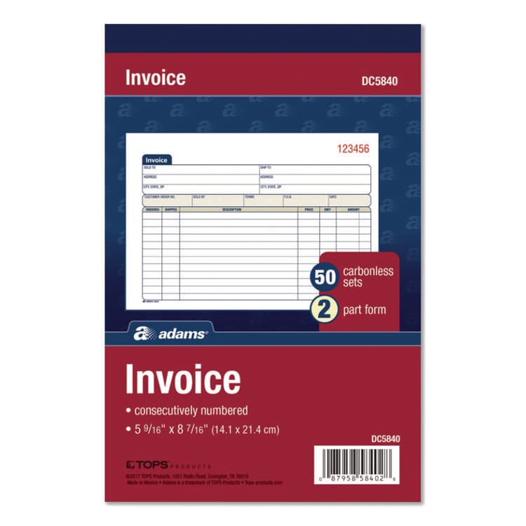 CARDINAL BRANDS . Multipart General-Purpose Invoice Pad, Two-Part Carbonless, 7.94 x 5.56, 50 Forms Total (ABFDC5840)