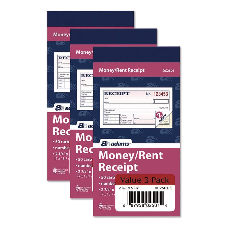 CARDINAL BRANDS . Money/Rent Receipt Book, Two-Part Carbonless, 4.88 x 2.75, 50 Receipts/Book, 3 Books/Pack (ABFDC25013)