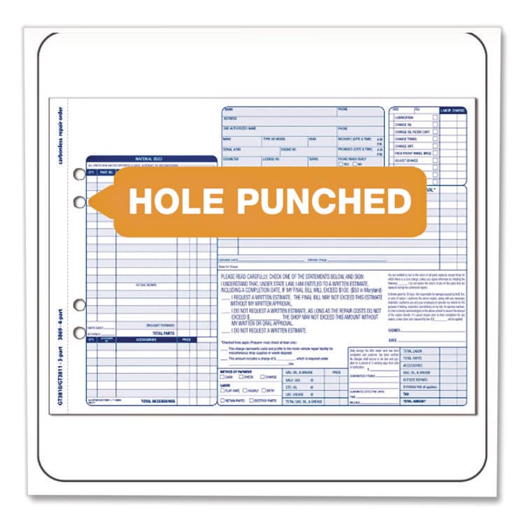CARDINAL BRANDS . Multipart Auto Repair Work Order Forms, Three-Part Carbonless, 8.5 x 6.94, 50 Forms Total (ABFGT3870) thumbnail 4