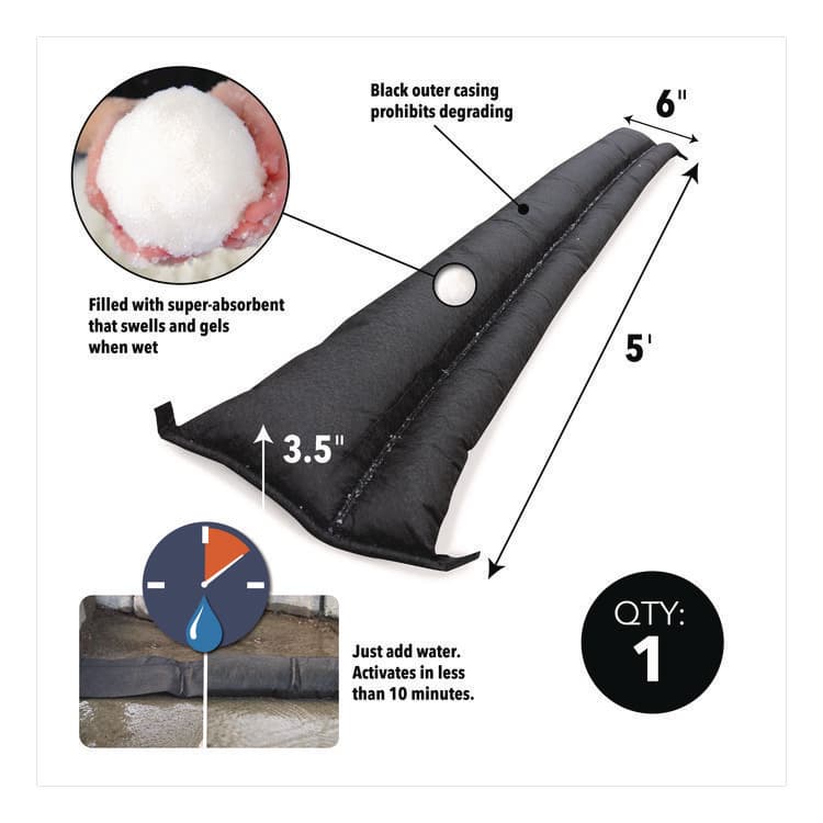 ABSORBENT SPECIALTY PRODUCTS Flood Barriers, 6" x 5 ft x 3.5, 1 Barrier (QKDQD651) thumbnail 2