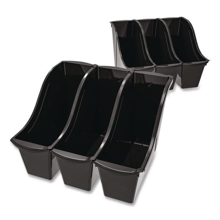 STOREX Small Book Bin, 1.5 gal, 4.5" x 11.75" x 8.5", Black, 6/Pack (STX70123E06C)