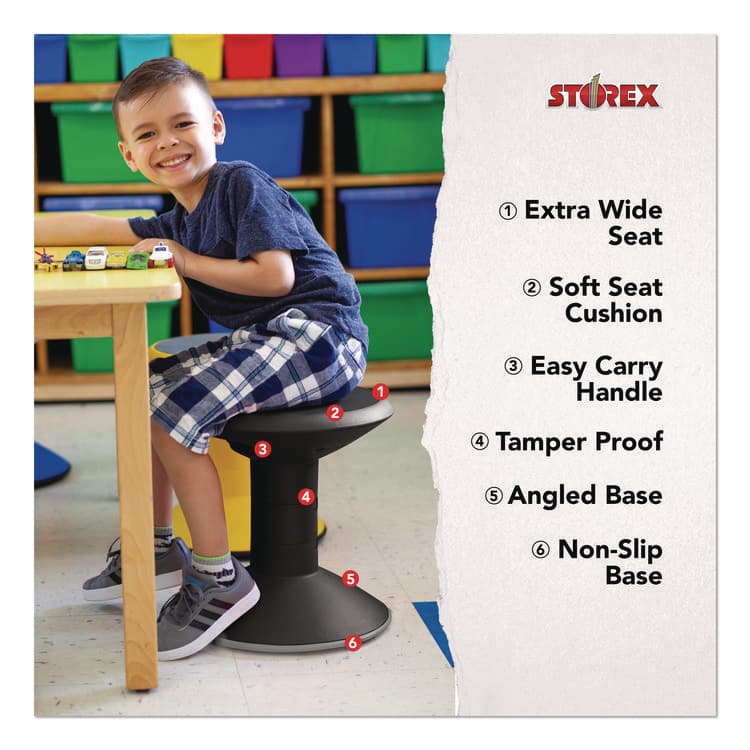 STOREX Wiggle Stool, Backless, Supports Up to 250 lbs, 12" to 18" Seat Height, Black Seat, Black Base (STX00300U01C) thumbnail 2