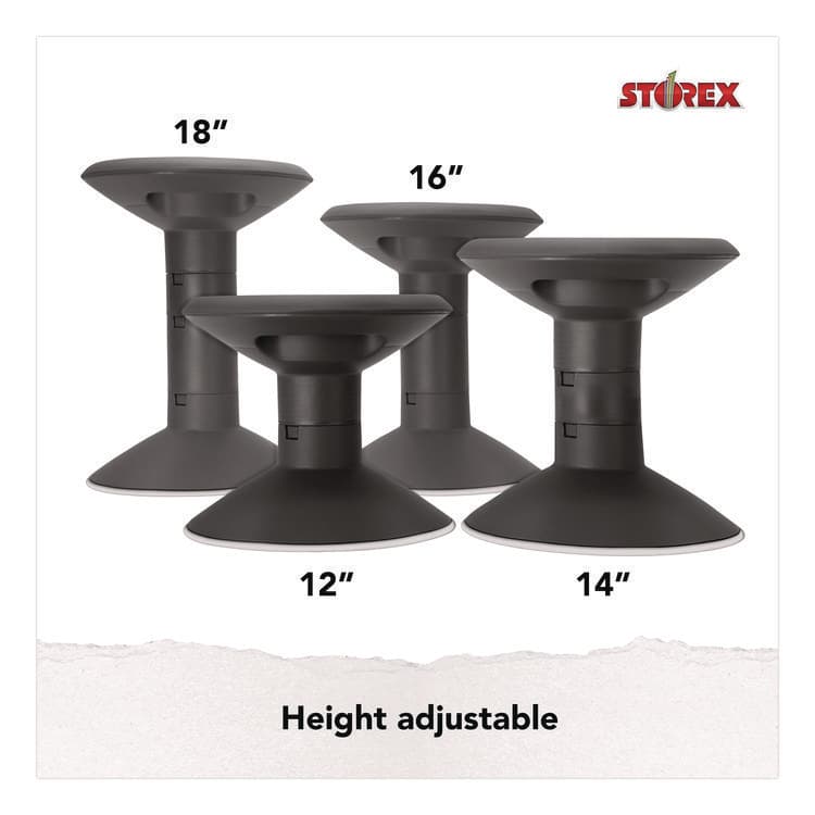 STOREX Wiggle Stool, Backless, Supports Up to 250 lbs, 12" to 18" Seat Height, Black Seat, Black Base (STX00300U01C) thumbnail 4
