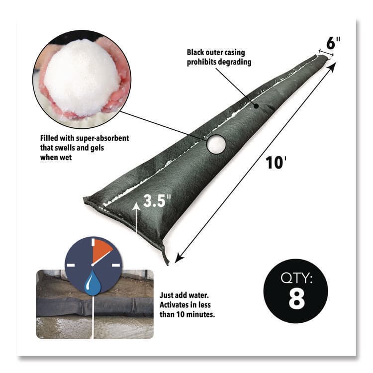 ABSORBENT SPECIALTY PRODUCTS Flood Barriers, 6" x 10 ft x 3.5", 8/Box (QKDQD6108) thumbnail 2
