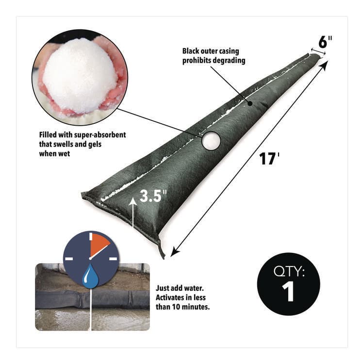 ABSORBENT SPECIALTY PRODUCTS Flood Barriers, 6" x 17 ft x, 3.5", 1 Barrier (QKDQD6171) thumbnail 3