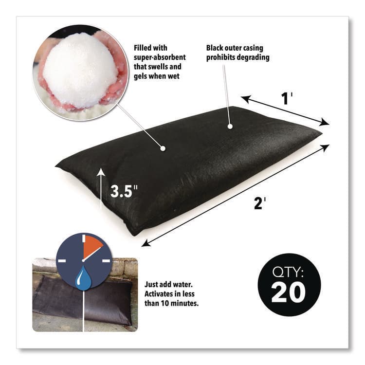 ABSORBENT SPECIALTY PRODUCTS Flood Bags, 12" x 24" x 3.5", 20/Box (QKDQD122420) thumbnail 3