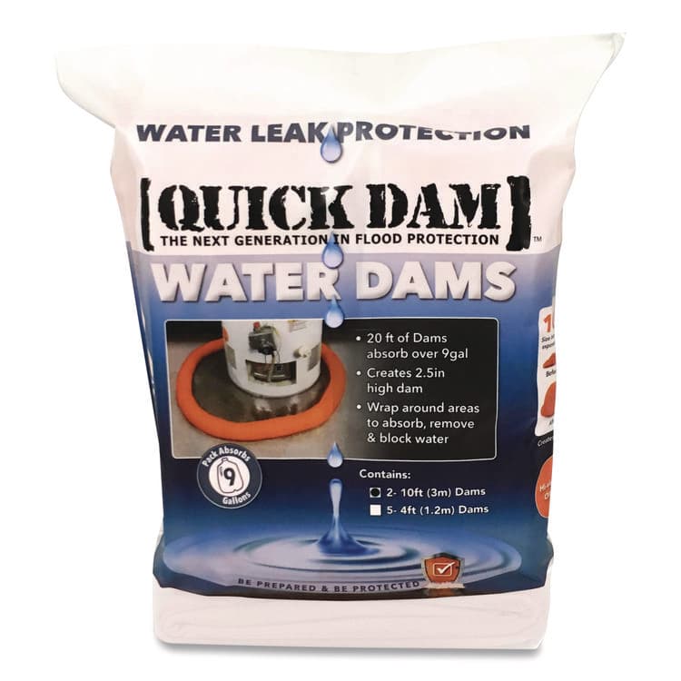 ABSORBENT SPECIALTY PRODUCTS Water Dams, 2.5" x 10 ft x 2.5", 2/Pack (QKDWUB2102)