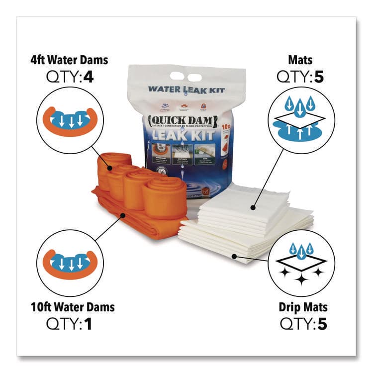 ABSORBENT SPECIALTY PRODUCTS Leak Kit, (5) Drip Mats, (5) Mats, (4) 4 ft Water Dams, (1) 10 ft Water Dam (QKDWUKIT) thumbnail 2