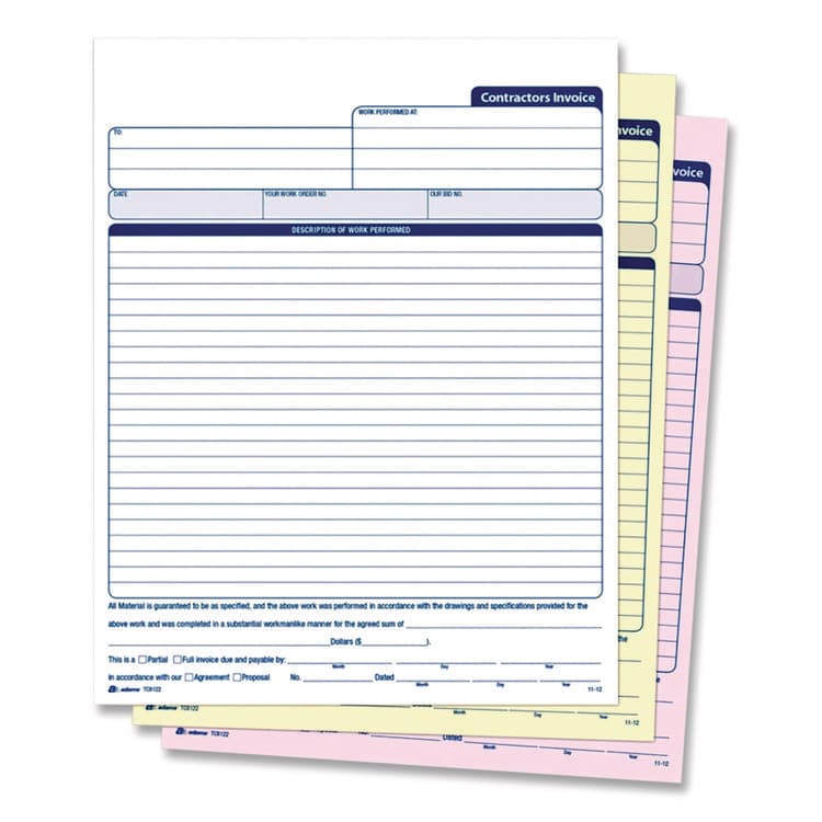 CARDINAL BRANDS . Multipart Contractor Invoice Forms, Three-Part Carbonless, 8.5 x 10.94, 100 Forms Total (ABFNC3822) thumbnail 3