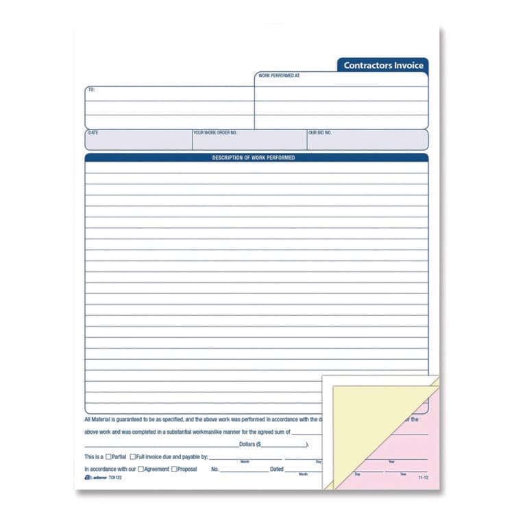 CARDINAL BRANDS . Multipart Contractor Invoice Forms, Three-Part Carbonless, 8.5 x 10.94, 100 Forms Total (ABFNC3822) thumbnail 4