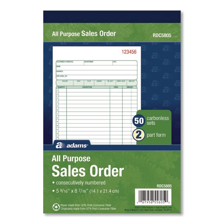 CARDINAL BRANDS . Multipart General-Purpose Sales Pad, Two-Part Carbonless, 5.56 x 7.94, 50 Forms Total (ABFRDC5805)